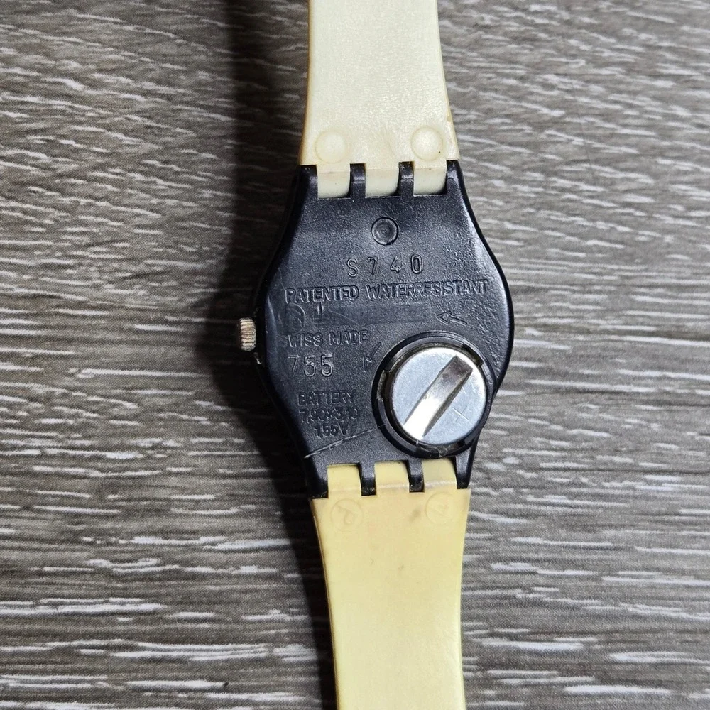 Swatch Swiss Quartz Watch White Dial & Band Black S740 Classic 1980s parts